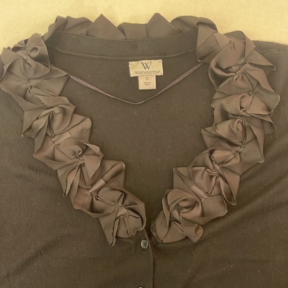 Worthington Black Embellished Neck Button Up Cardigan Sweater S - Picture 3 of 6